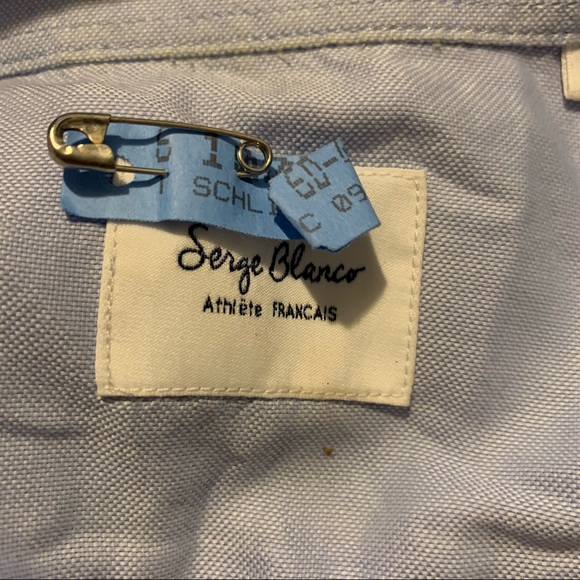 Serge Blanco Button Down Shirt Long Sleeve Solid Blue Cotton Career Men’s XL - Picture 7 of 9